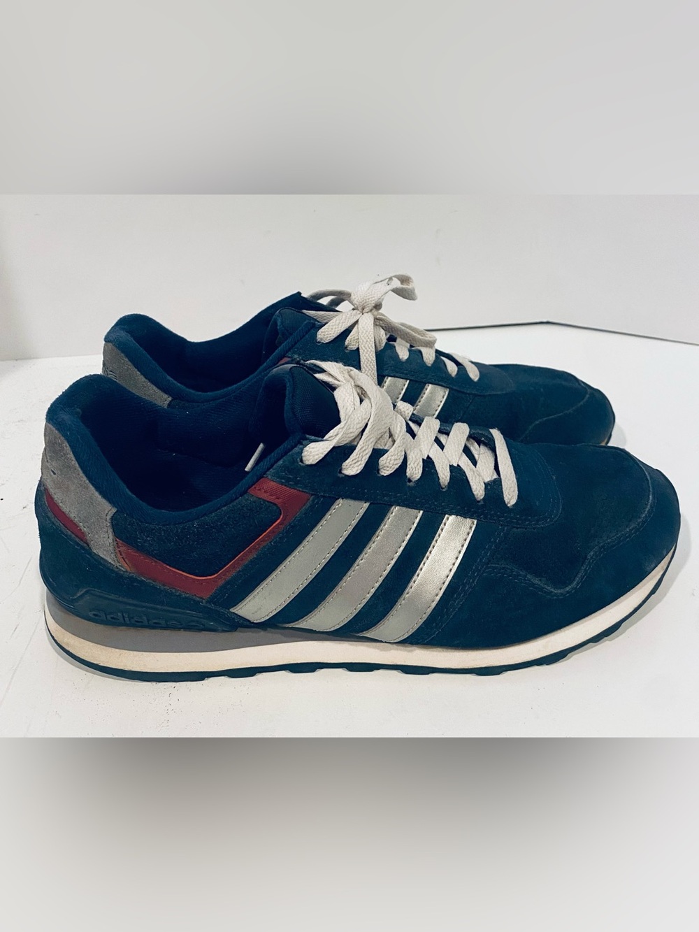 Adidas NEO 10K Men's Size 12 Navy Blue Silver Burgundy Suede Low Sneakers F98291